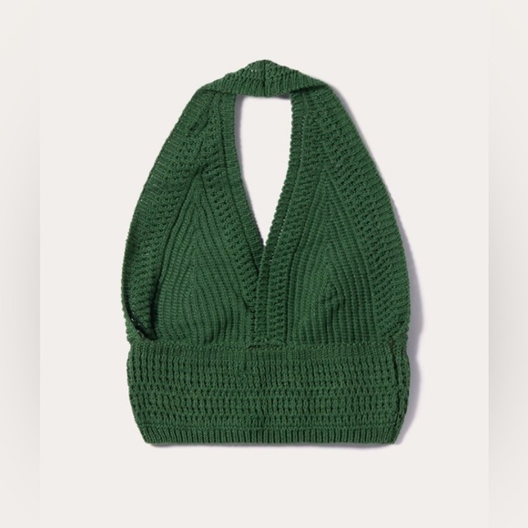 Alcott Green Cropped Crochet V-Neck Top - size UN/M - Picture 2 of 8